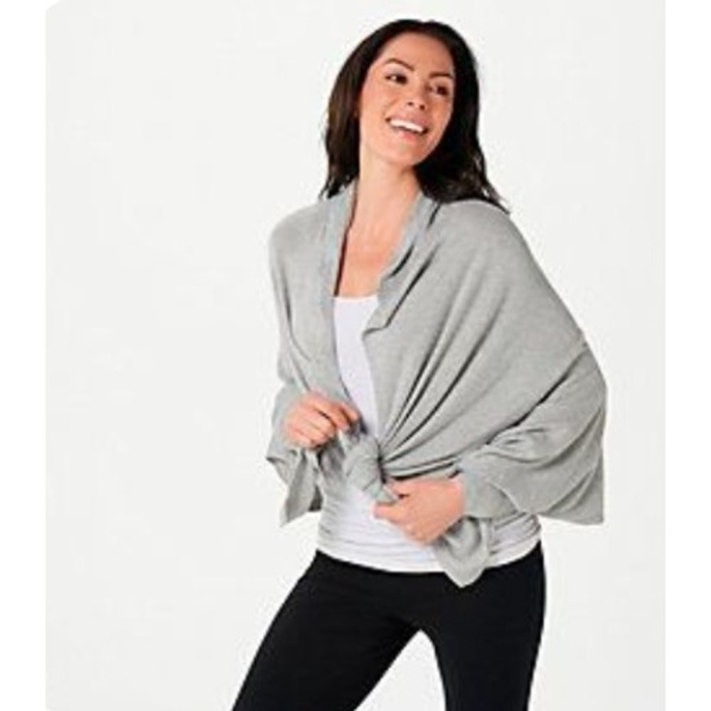 Zuda Ecovero Sweater Wrap XS/Small Light Gray NWT QVC Cozy Front‎ Tie Cardigan